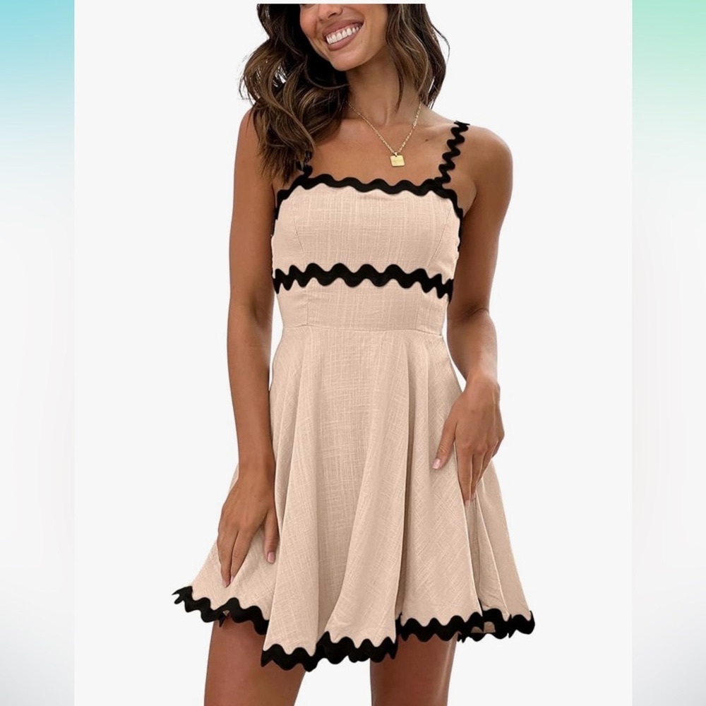 NWOT Linen Flowy Wave Trim Mini Sundress Small